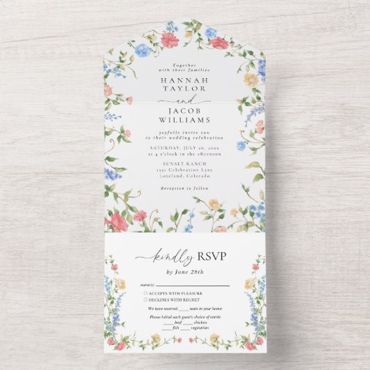 Elegant Wildflower Floral Wedding All In One Uitnodiging (Binnen)