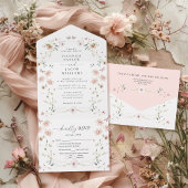 Elegant Wildflower Floral Wedding All In One Uitnodiging