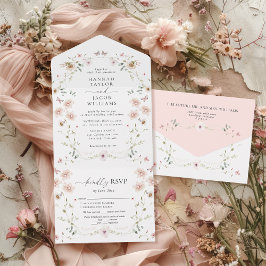 Elegant Wildflower Floral Wedding All In One Uitnodiging
