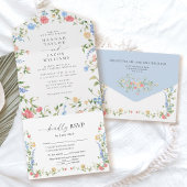Elegant Wildflower Floral Wedding All In One Uitnodiging