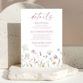 Elegant Wildflower Floral Wedding Details Informatiekaartje