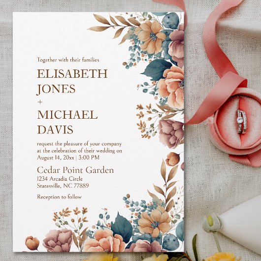 Elegant Wildflower Floral Wedding Invitation Kaart