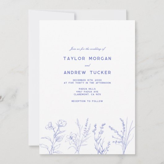 Elegant Wildflower Floral Wedding Invitation Kaart (Voorkant)