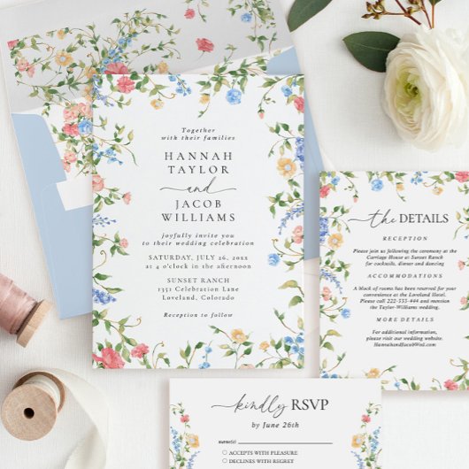 Elegant Wildflower Floral Wedding Kaart