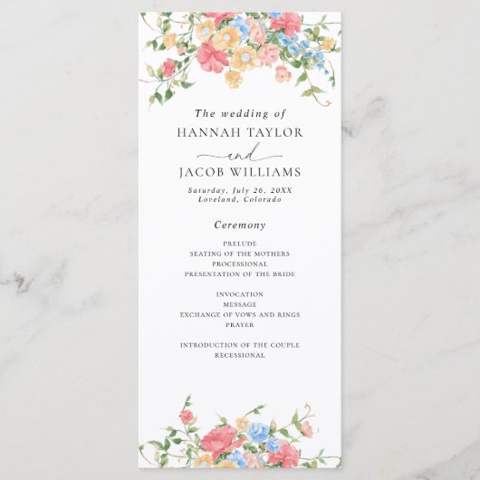 Elegant Wildflower Floral Wedding Program Programmakaart (Voorkant)