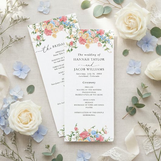 Elegant Wildflower Floral Wedding Program Programmakaart