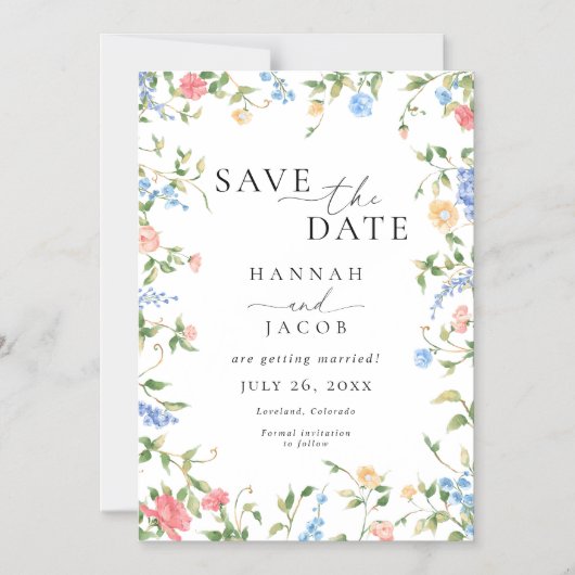 Elegant Wildflower Floral Wedding Save the Date Magnetische Uitnodiging (Voorkant)