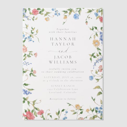 Elegant Wildflower Floral Wedding Vellum Uitnodigingen (Voorkant)