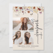 Elegant Wildflower Foto Afstuderen Aankondiging (Voorkant)