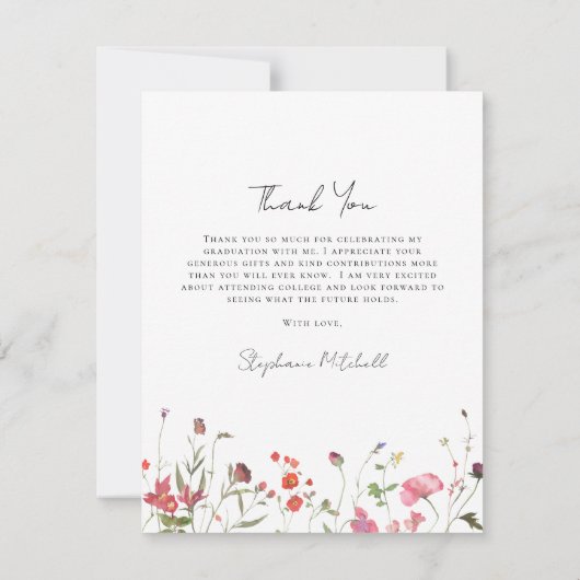 Elegant Wildflower Foto Afstuderen Bedankkaart (Achterkant)