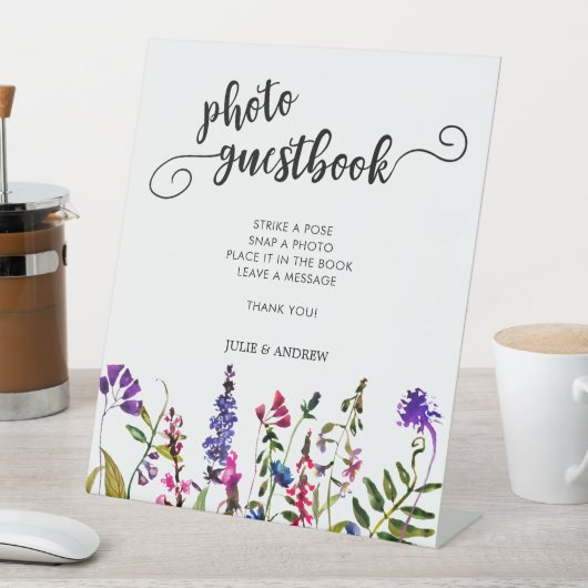Elegant Wildflower Foto guestbook Pedestal Sign Reclamebord Met Voetstuk (Insitu)