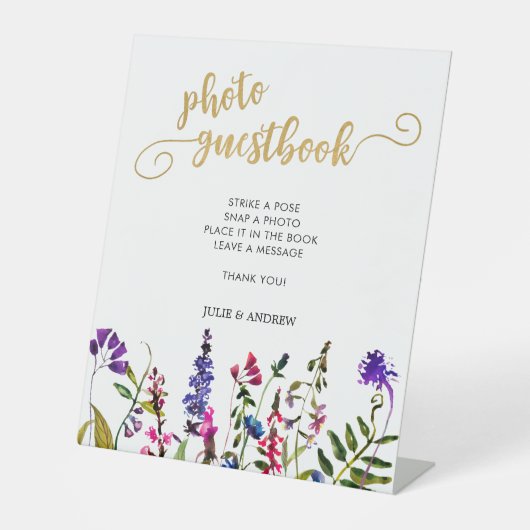 Elegant Wildflower Foto-guestbook Reclamebord Met Voetstuk (Voorkant)