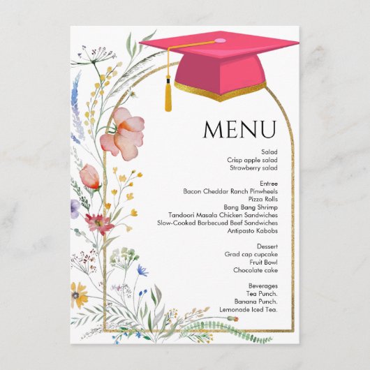 ELegant Wildflower Garden Afstuderen dinermenu Menu (Voorkant)