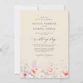 Elegant wildflower garden beige QR RSVP wedding Kaart (Voorkant)