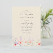 Elegant wildflower garden beige QR RSVP wedding Kaart (Staand voorkant)