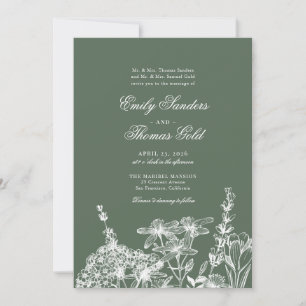 Elegant Wildflower Garden Script Wedding Invitatio Kaart