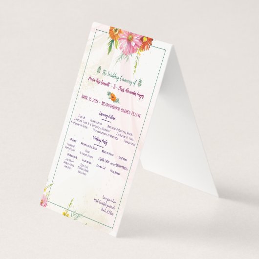 Elegant Wildflower Garden Wedding Programma (Voorkant)