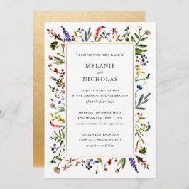 Elegant Wildflower + Gold Wedding-uitnodiging Kaart