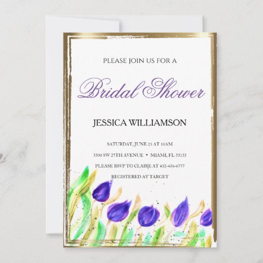 Elegant Wildflower gouden Bridal Shower Invitation Kaart (Voorkant)