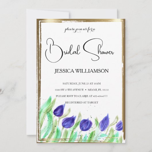 Elegant Wildflower gouden Bridal Shower Invitation Kaart (Voorkant)
