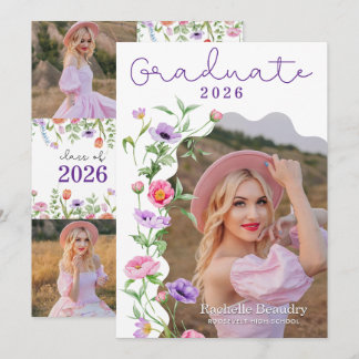 Elegant Wildflower Graduation Photo Party Kaart