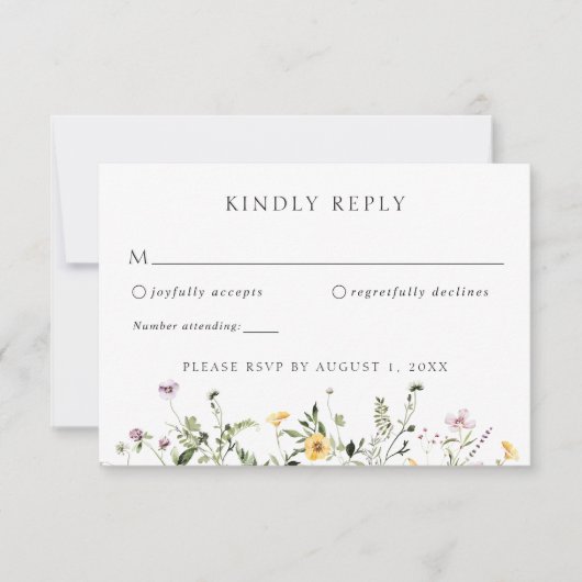 Elegant Wildflower Greenery Wedding RSVP Reactie Kaart (Voorkant)