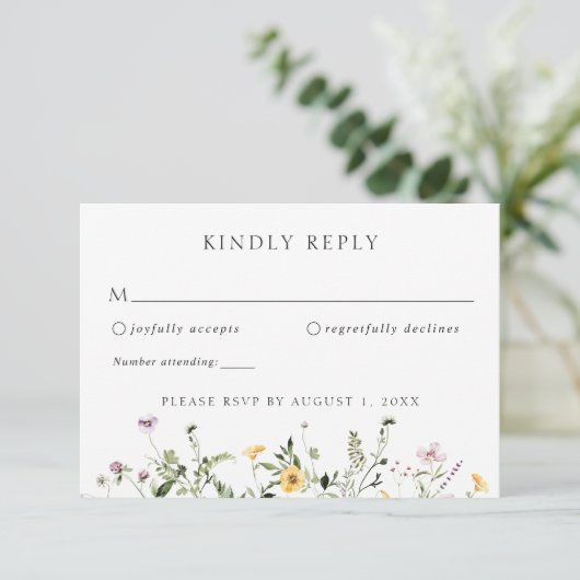 Elegant Wildflower Greenery Wedding RSVP Reactie Kaart (Staand voorkant)