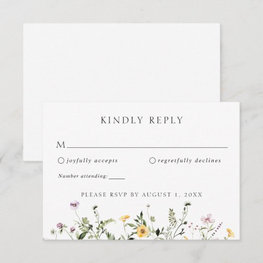 Elegant Wildflower Greenery Wedding RSVP Reactie Kaart (Voorkant / Achterkant)
