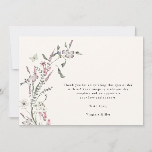 Elegant Wildflower Hartelijk dank Bedankkaart (Achterkant)