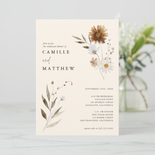 Elegant Wildflower Herfst repetitie diner Kaart (Staand voorkant)
