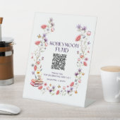 Elegant Wildflower Honeymoon Fund QR Code Wedding Reclamebord Met Voetstuk (Insitu)