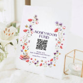 Elegant Wildflower Honeymoon Fund QR Code Wedding Reclamebord Met Voetstuk