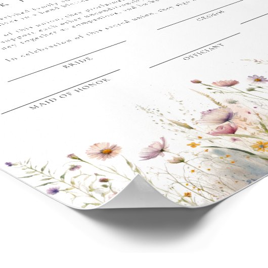Elegant Wildflower huwelijksakte Poster (Hoek)