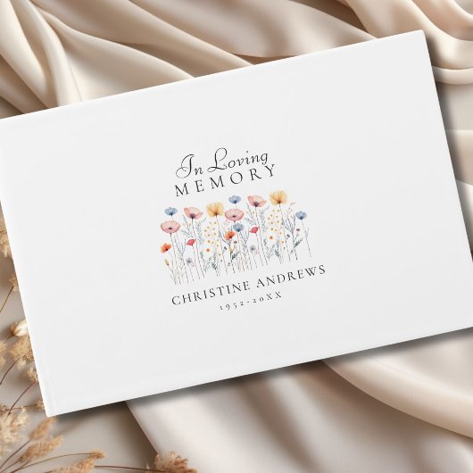 Elegant, Wildflower "In Loving Memory" Funeral Gastenboek
