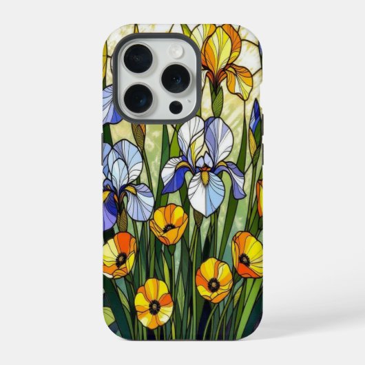 Elegant Wildflower irises buttercup stained Glass iPhone Hoesje (Achterkant)
