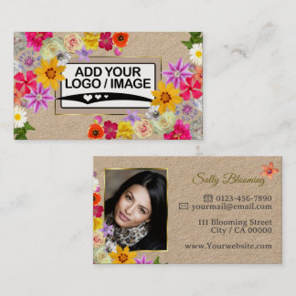 Elegant Wildflower Kraft Papier met Logo en Foto Visitekaartje