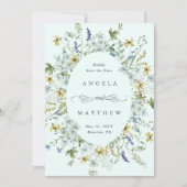 Elegant Wildflower Lijst Bruiloft Foto Mint Save The Date (Voorkant)