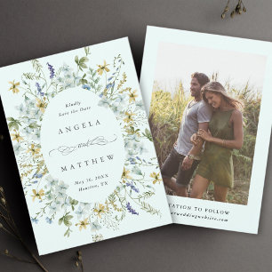 Elegant Wildflower Lijst Bruiloft Foto Mint Save The Date