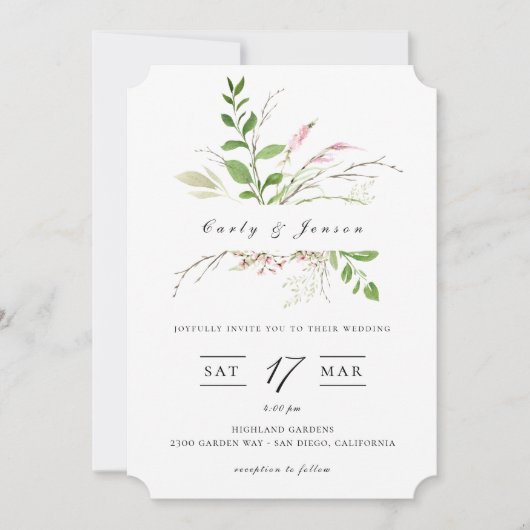 Elegant Wildflower Lijst bruiloft uitnodiging (Voorkant)