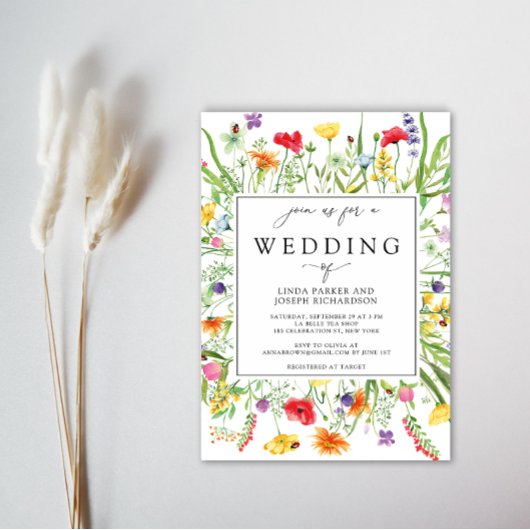 Elegant Wildflower Lijst Calligrafie Weddenschap Kaart