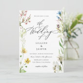 Elegant Wildflower Lijst Calligrafie Weddenschap Kaart (Staand voorkant)
