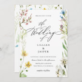 Elegant Wildflower Lijst Calligrafie Weddenschap Kaart (Voorkant / Achterkant)