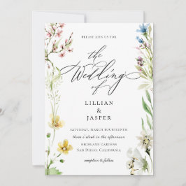 Elegant Wildflower Lijst Calligrafie Weddenschap Kaart