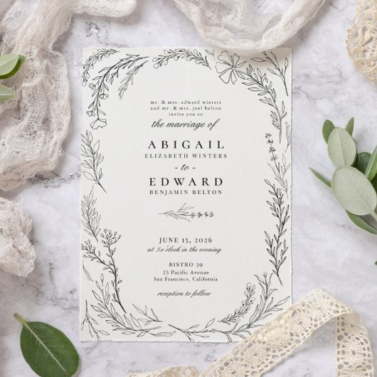 Elegant Wildflower Lijst Illustratie Wedding Kaart