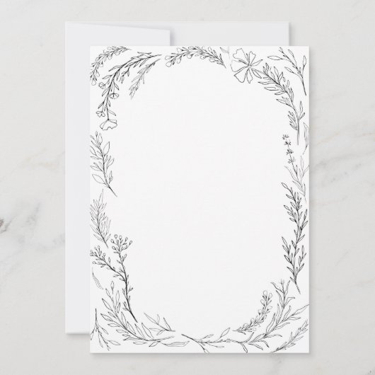 Elegant Wildflower Lijst Illustratie Wedding Kaart (Achterkant)