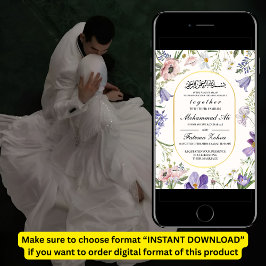 Elegant Wildflower Lijst Moslim bruiloft Nikah Kaart