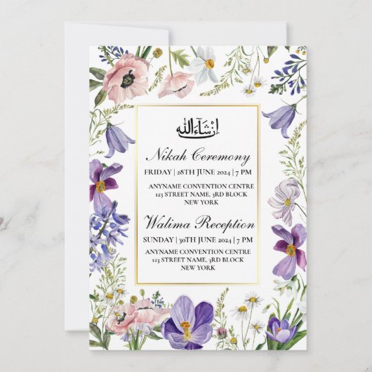 Elegant Wildflower Lijst Moslim bruiloft Nikah Kaart (Achterkant)