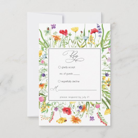 Elegant Wildflower Lijst Wedding Response Kaart (Voorkant)