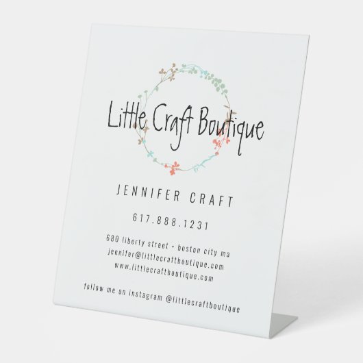 Elegant Wildflower Line Art Wreater Reclamebord Met Voetstuk (Voorkant)