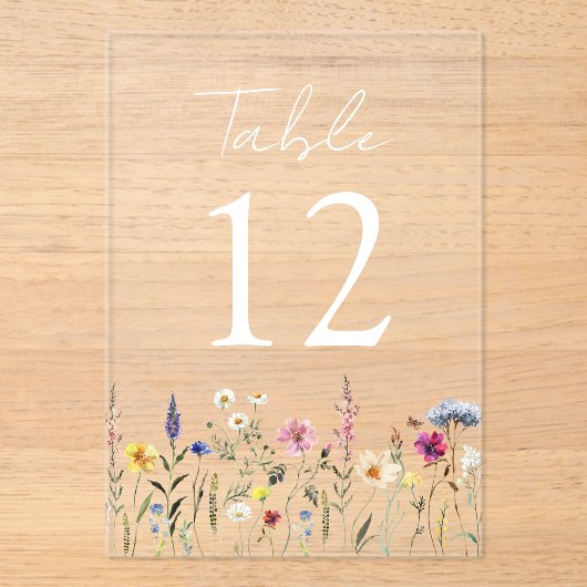 Elegant Wildflower Meadow Acryl Tafelnummer (Voorkant)